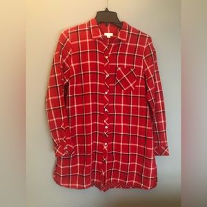 J. Jill Size Medium Long Sleeve Red Plaid Button Tunic Shirt